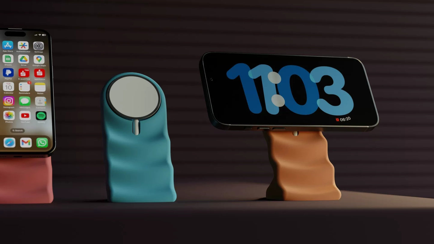 3D Printed MagSafe Charging Stand Wave Design Magnetic Phone Holder Compatible with iPhone 12/13/14/15/16/17