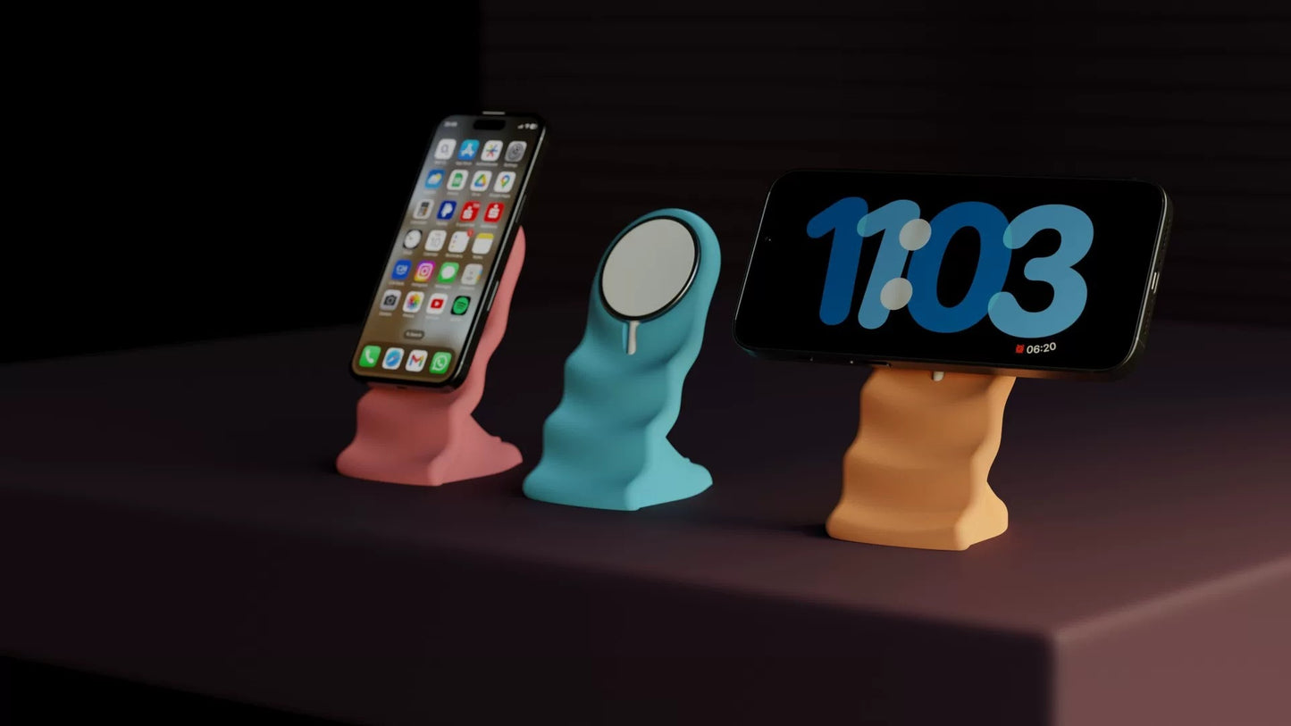 3D Printed MagSafe Charging Stand Wave Design Magnetic Phone Holder Compatible with iPhone 12/13/14/15/16/17