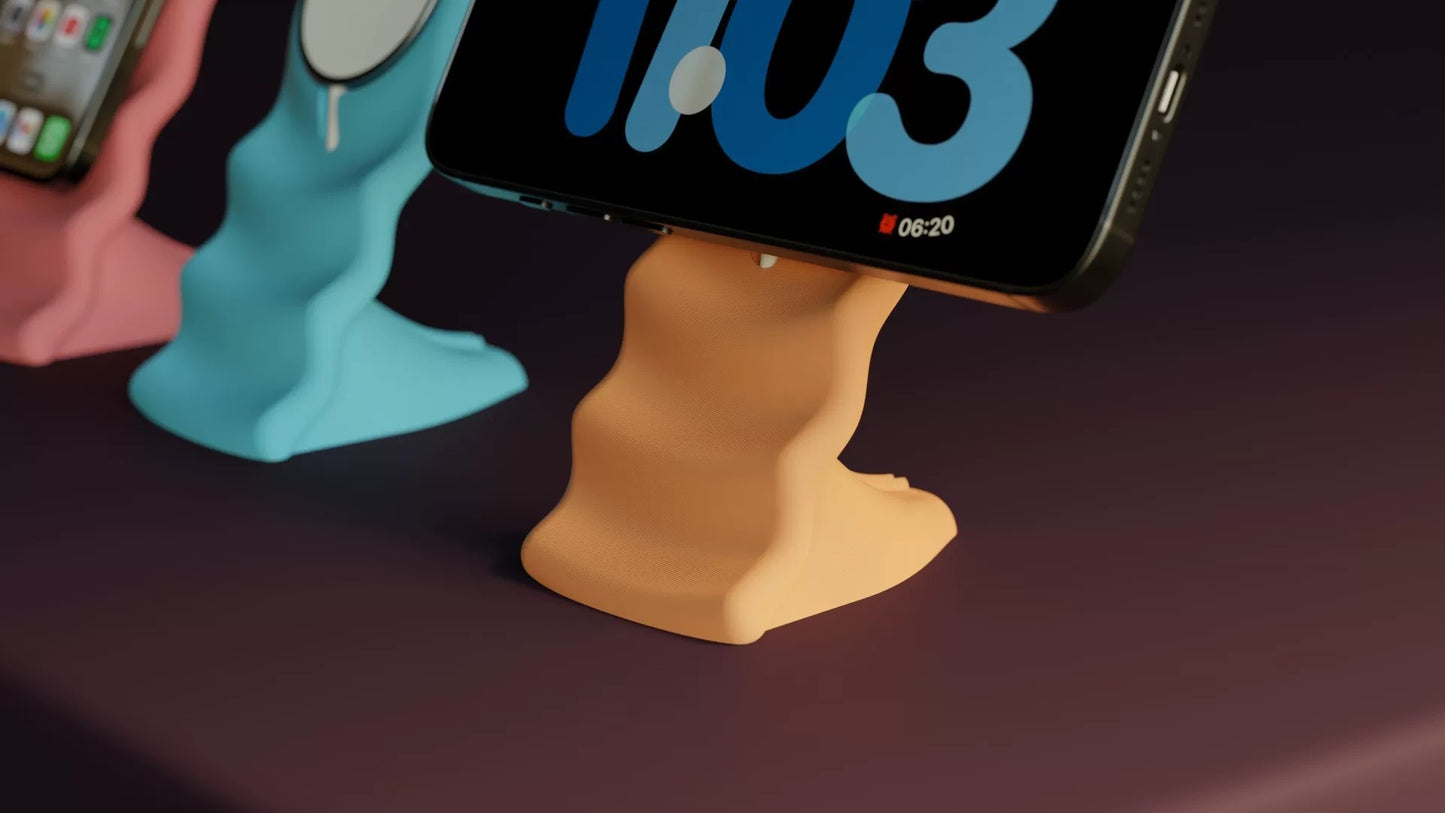 3D Printed MagSafe Charging Stand Wave Design Magnetic Phone Holder Compatible with iPhone 12/13/14/15/16/17